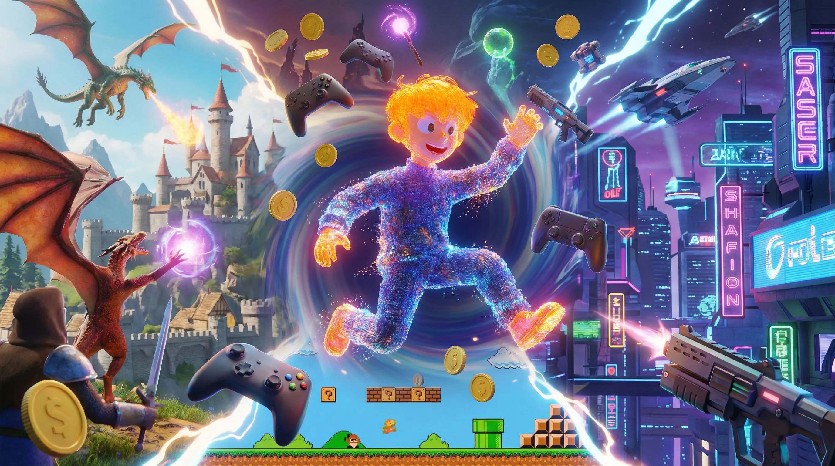 Gaming setup with RGB lighting